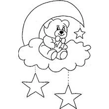 Malvorlage Teddybär sitzt auf einer Wolke unter dem Mond