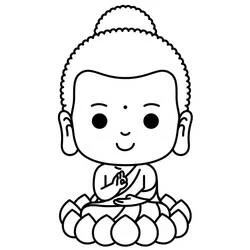 Malvorlage Buddha als lächelnde Chibi-Figur