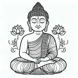 Malvorlage Buddha sitzt meditierend zwischen Lotusblüten