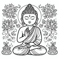 Malvorlage Buddha mit segnender Hand und Vasen