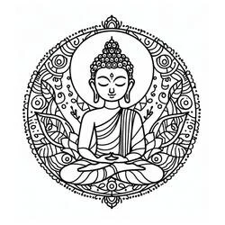 Malvorlage Buddha meditierend in einem Mandala-Kreis