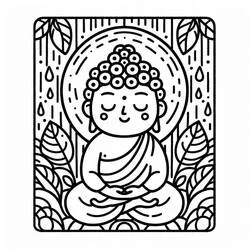 Malvorlage Buddha in Meditation mit Blätterrahmen