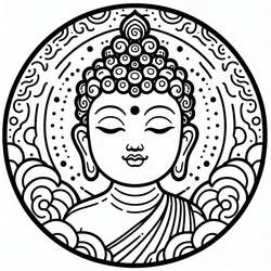 Malvorlage Buddha im runden Mandala-Rahmen