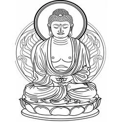 Malvorlage Buddha mit Flammenmuster im Hintergrund