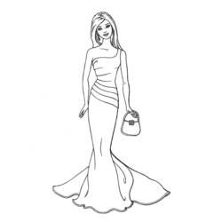 Malvorlage Barbie im eleganten Einschulter-Kleid