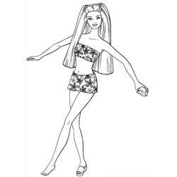 Malvorlage Barbie im geblümten Badeanzug am Strand