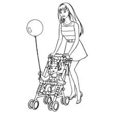 Malvorlage Barbie schiebt Kelly im Kinderwagen