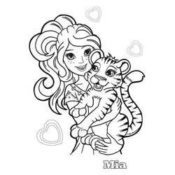 Malvorlage Mia umarmt ein Tigerbaby