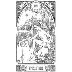 Malvorlage Der Stern Tarotkarte mit kniender Frau am Wasser
