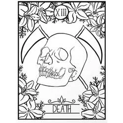 Malvorlage Tarotkarte der Tod mit Schädel und Sensen