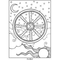 Malvorlage Tarotkarte mit Rad und Yin-Yang-Symbol