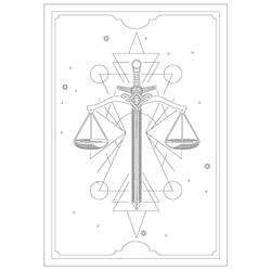 Malvorlage Tarotkarte Gerechtigkeit mit Schwert und Waage