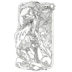 Malvorlage Tarotkarte einer mystischen Frau mit Eule