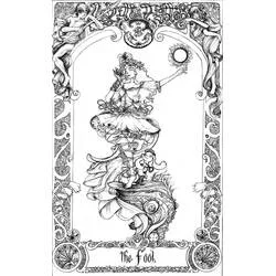 Malvorlage Der Narr Tarotkarte mit verziertem Rahmen