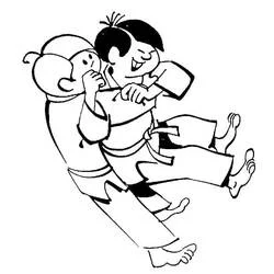 Malvorlage Judo Wurf zwischen zwei jungen Kämpfern