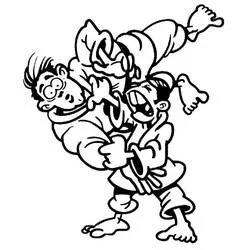 Malvorlage Judo Wurf zwischen zwei Comic-Kämpfern