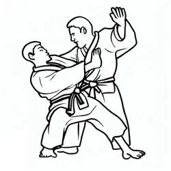 Malvorlage Judo, zwei Kämpfer bei einer Wurftechnik