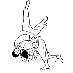 Malvorlage Judo Wurftechnik in Aktion