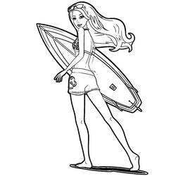 Malvorlage Barbie mit ihrem Surfbrett