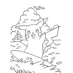Malvorlage Pikachu beim Surfen auf einer Welle