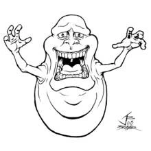 Malvorlage Slimer mit erhobenen Armen und weit geöffnetem Mund