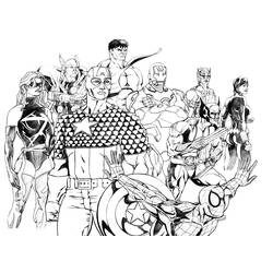 Malvorlage Marvel Superhelden als Gruppe versammelt