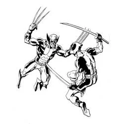 Malvorlage Wolverine und Deadpool im Kampf