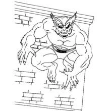 Malvorlage Wolverine kauert zwischen Backsteinmauern