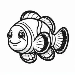Malvorlage Clownfisch mit lächelndem Gesicht und großen Augen