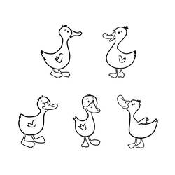 Malvorlage Ente fünf kleine Enten nebeneinander