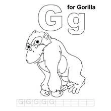 Malvorlage Gorilla mit Buchstabe G zum Üben