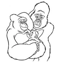 Malvorlage Gorilla-Familie mit Baby