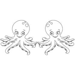 Malvorlage Oktopus-Paar lächelt sich an