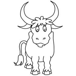 Malvorlage Stier mit großen geschwungenen Hörnern