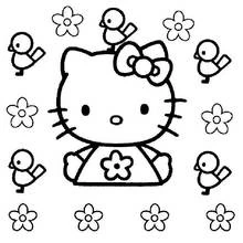 Malvorlage Hello Kitty umgeben von kleinen Vögeln und Blumen Malvorlage Hello Kitty umgeben von kleinen Vögeln und Blumen
