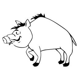Malvorlage Wildschwein läuft mit lächelndem Gesicht