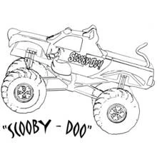 Malvorlage Scooby-Doo Monstertruck mit Knochenreifen