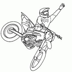 Malvorlage Motocross Fahrer bei einem Sprungtrick Malvorlage Motocross Fahrer bei einem Sprungtrick