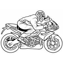 Malvorlage Motorradfahrer beugt sich über ein Sportmotorrad