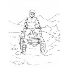Malvorlage Junge fährt Quad in den Bergen