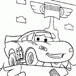 Malvorlage Lightning McQueen mit Trophäe im Hintergrund