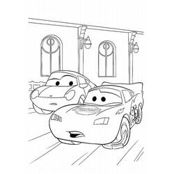 Malvorlage Lightning McQueen und Sally vor einem Gebäude