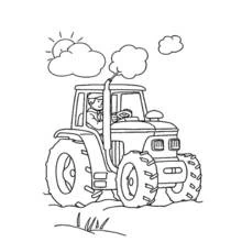 Malvorlage Traktor mit Bauer bei der Feldfahrt