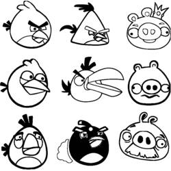 Malvorlage Angry Birds und Schweine als Gesichter-Sammlung