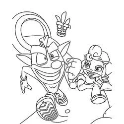 Malvorlage Crash Bandicoot beim Rennen mit Coco und der Aku-Aku-Maske