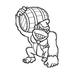 Malvorlage Donkey Kong trägt ein Holzfass