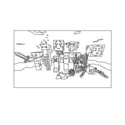 Malvorlage Minecraft Figuren versammelt in einer pixeligen Landschaft