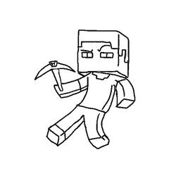 Malvorlage Minecraft Figur läuft mit einer Spitzhacke