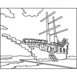 Malvorlage Minecraft gestrandetes Schiff am Ufer