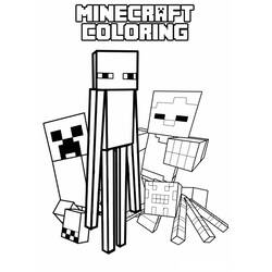 Malvorlage Minecraft Enderman mit Creeper und Skelett